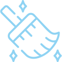 Broom icon indicating cleaning or sweep action (blue outline)